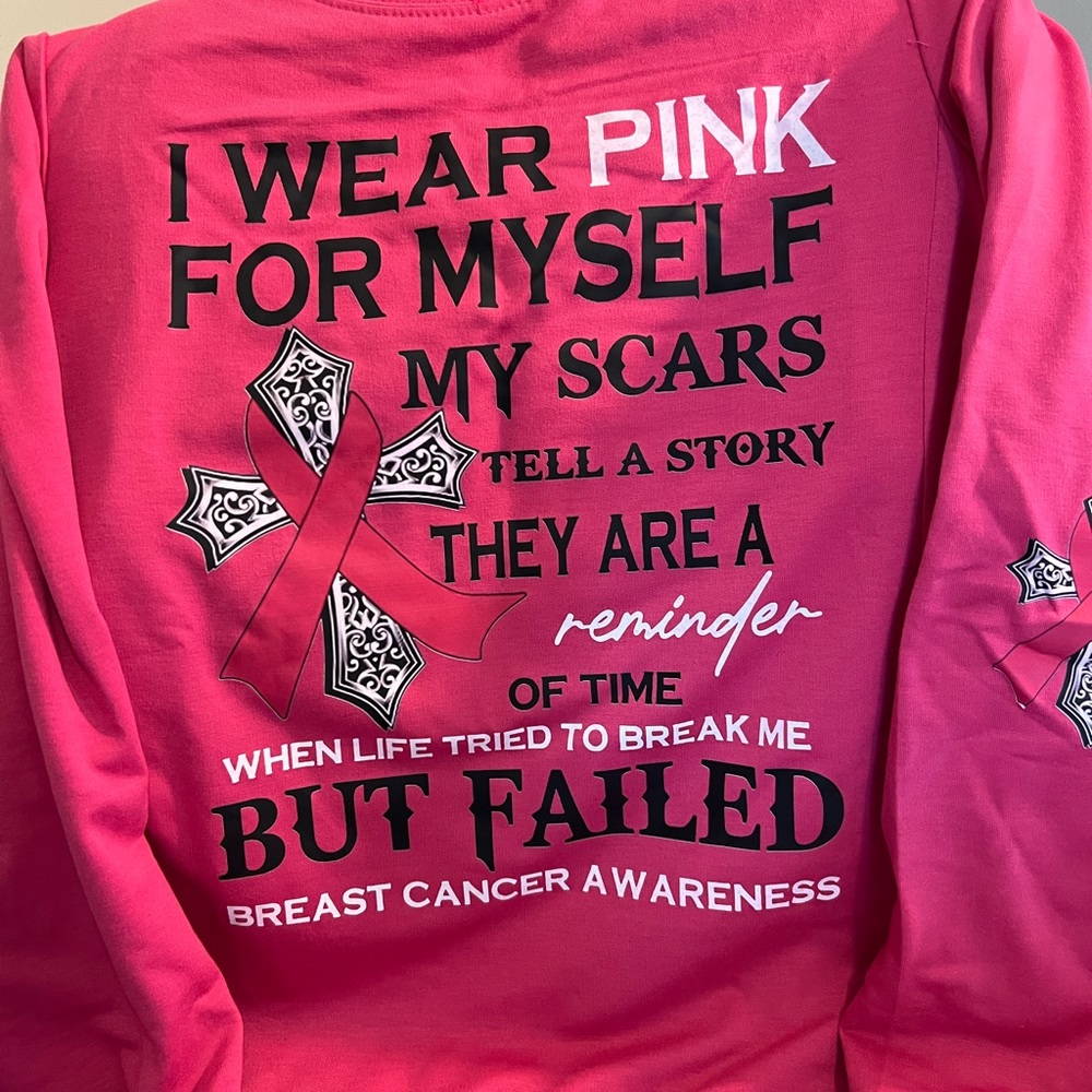 Breast, cancer awareness, light weight sweatshirt, size small/medium